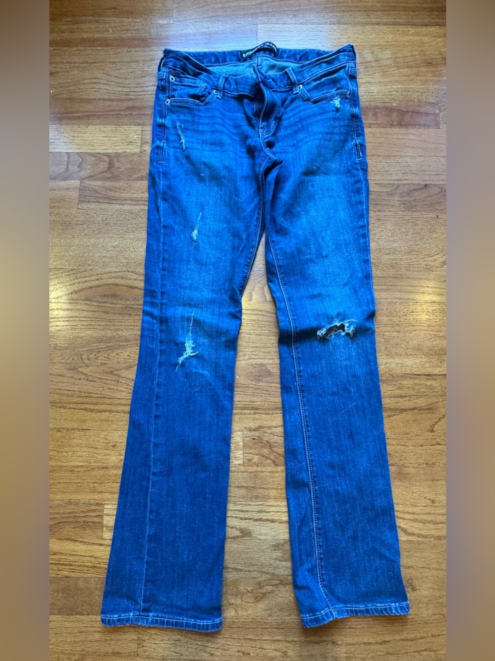 Express Blue Distressed Flare Jeans